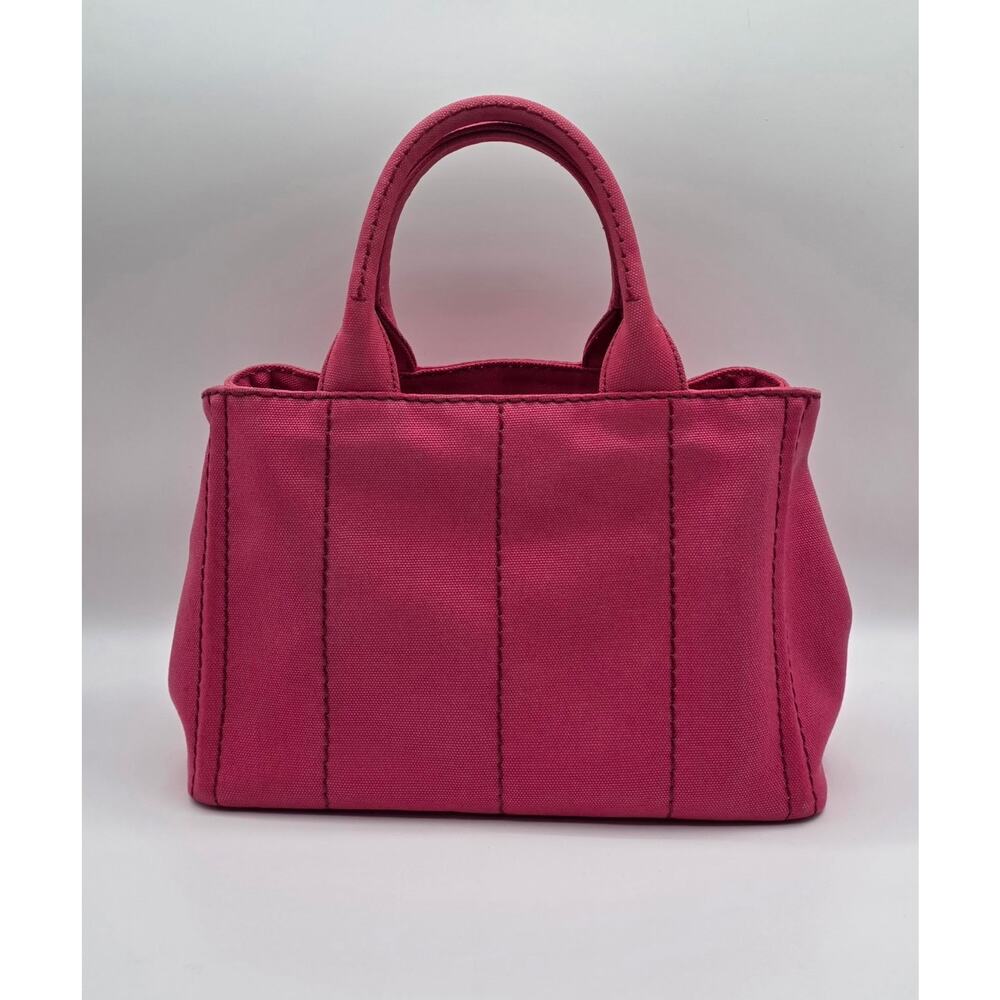 Prada Canapa Mini Tote Pink Canvas Crossbody Bag Logo Strap + Dust Bag Auth - Picture 4 of 16